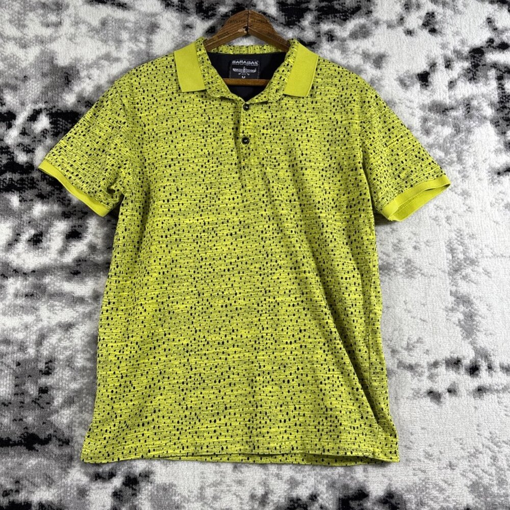 Barabas Polo Shirt Mens Size Medium Yellow Spots Performance Stretch Comfort